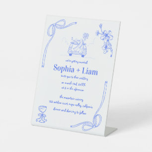 Whimsical Navy French Wedding Invitation Pedestal Sign