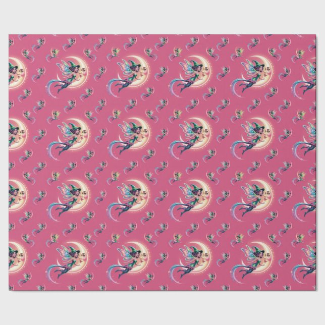 Whimsical Neon Halloween Witch, Halloween Witch,  Wrapping Paper (Seam)