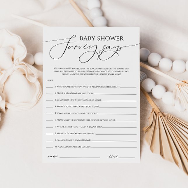 Whimsical Neutral Baby Shower Survey Says Card (Creator Uploaded)