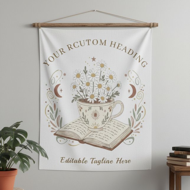 Whimsical Neutral Boho Teacup Flowers Design Tapestry (Elegant Teacup Flowers Tapestry)