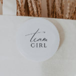 Whimsical Neutral Gender Reveal Team Girl 6 Cm Round Badge<br><div class="desc">Introducing our whimsical neutral gender reveal team girl button—perfect for any season, whether it's fall, winter, spring, or summer! This button has a boho-chic vibe with modern, elegant calligraphy and a minimalist black-and-white design. It's pretty and unique, with a touch of vintage shabby chic, making it perfect for both boys...</div>