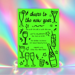 Whimsical NEW YEAR Party Cocktail Drinks Custom Invitation
