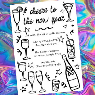 Whimsical NEW YEAR Party Cocktail Drinks Custom  Invitation