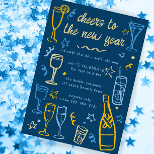 Whimsical NEW YEAR Party Cocktail Drinks Custom  Invitation