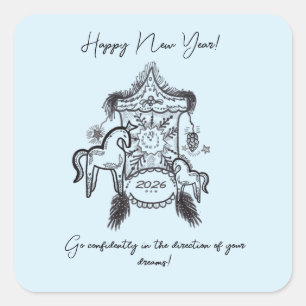 Whimsical New Year Zodiac Horse Lantern Art Square Sticker