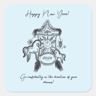 Whimsical  New Year Zodiac Horse Lantern Art  Square Sticker