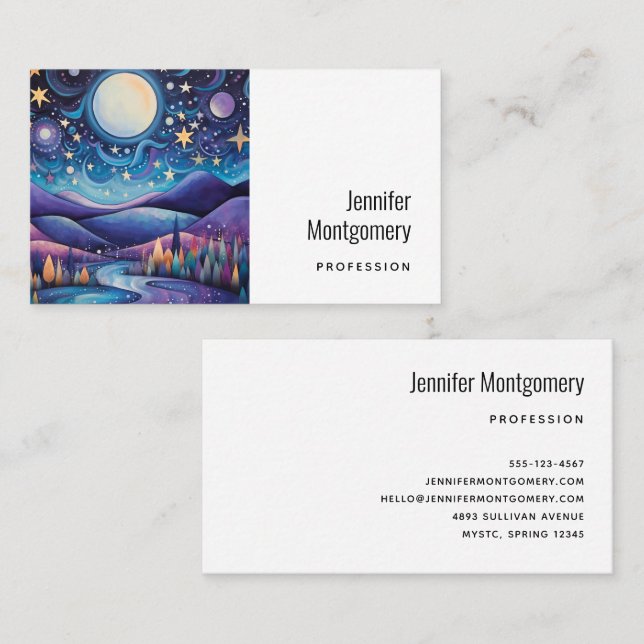 Whimsical Night Big Moon Landscape Business Card (Front/Back)