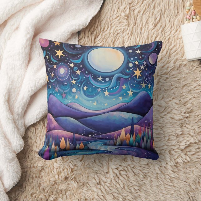 Whimsical Night Big Moon Landscape Cushion (Blanket)