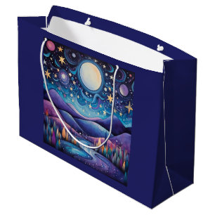 Whimsical Night Big Moon Landscape Large Gift Bag