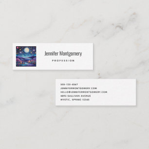 Whimsical Night Big Moon Landscape Mini Business Card