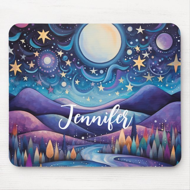 Whimsical Night Big Moon Landscape Mouse Pad (Front)
