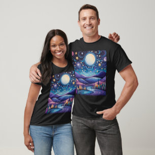 Whimsical Night Big Moon Landscape T-Shirt