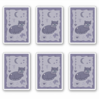 Whimsical Night Cat Folk Art Sticker