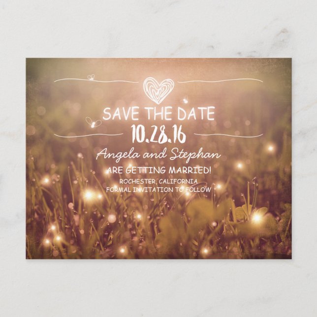 whimsical night lights save the date postcards (Front)