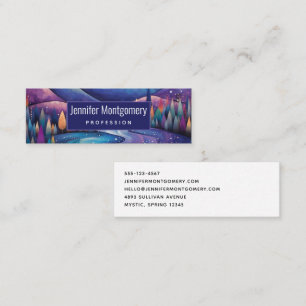 Whimsical Night Mountains and Trees Landscape Mini Business Card