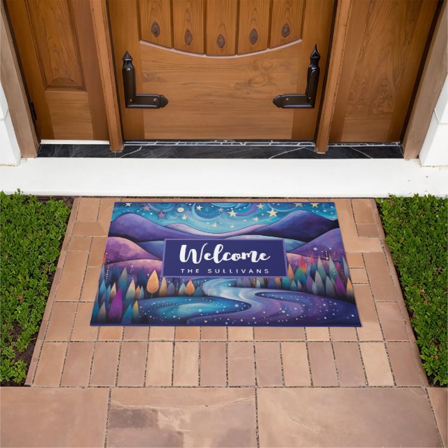 Whimsical Night - River, Trees and Hills Welcome Doormat (Outdoor)