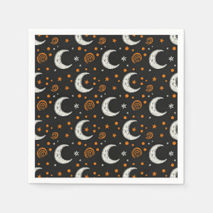 Whimsical Night Sky Crescent Moon Halloween Napkin