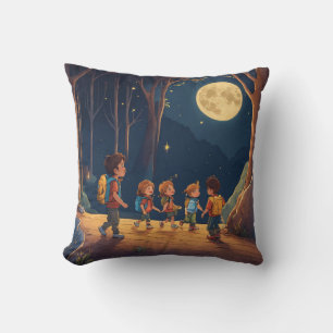 Whimsical Nighttime Adventure Design Cushion