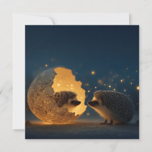 Whimsical Nighttime Scene of Two Hedgehogs Holiday Card