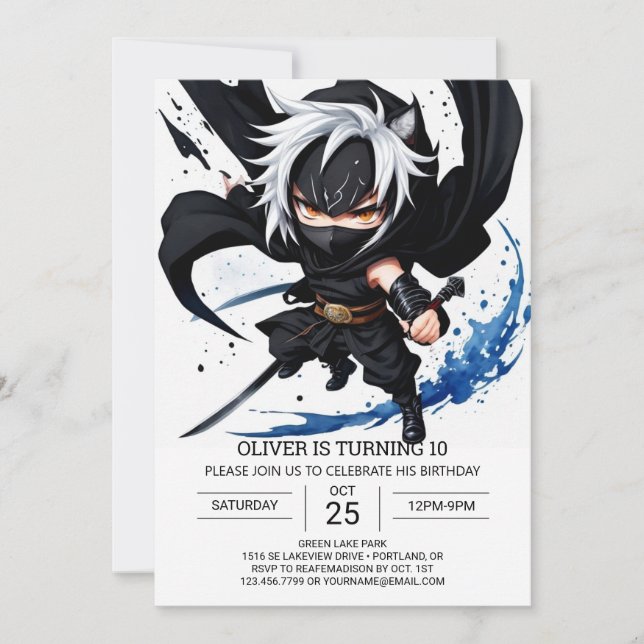 Whimsical Ninja Martial Arts Birthday Invitation (Front)