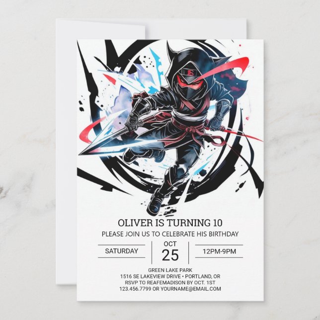 Whimsical Ninja Surprise Birthday Invitation (Front)