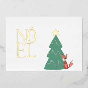 Whimsical "Noël" Tree and Fox Christmas Photo Card