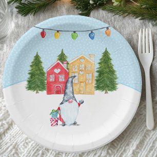Whimsical Nordic Christmas Gnome Paper Plate
