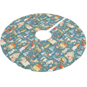 Whimsical Nordic Christmas Gnomes with Animals Brushed Polyester Tree Skirt