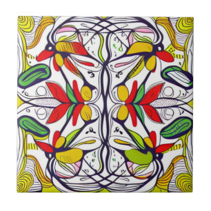 Whimsical Nordic Folk Art Ceramic Tile