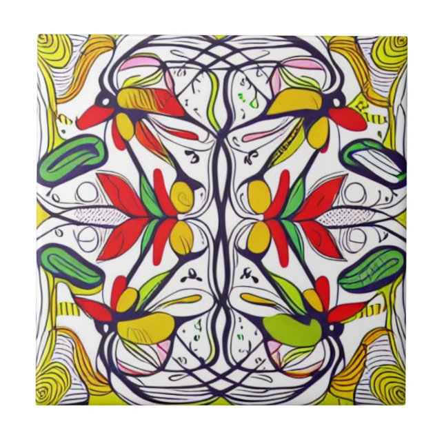 Whimsical Nordic Folk Art Ceramic Tile (Front)