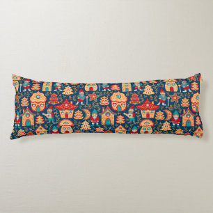 Whimsical Nordic Houses and Gnomes   Scandinavian Body Cushion