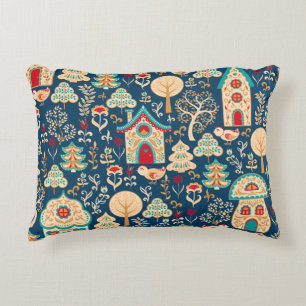 Whimsical Nordic Houses   Scandinavian Decorative Cushion