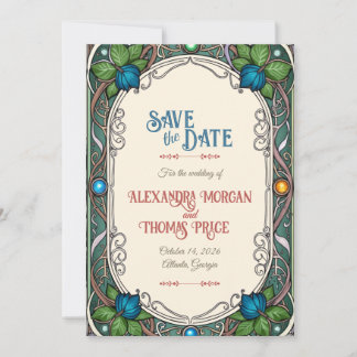 Whimsical Nouveau Floral Save the Date Card 
