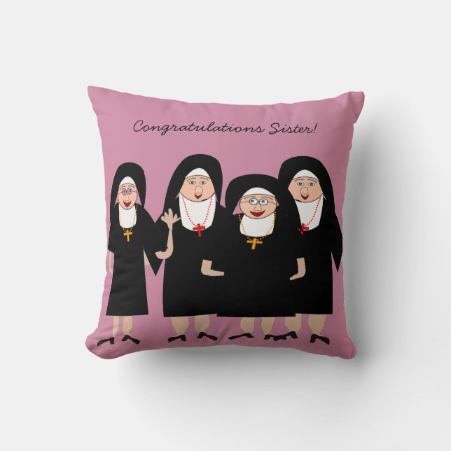 Whimsical Nuns in Habits Cushion (Front)