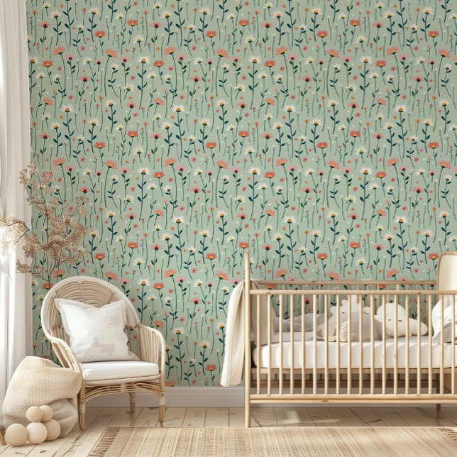 Whimsical Nursery Daisy Flowers Mint Green Girl Wallpaper (Creator Uploaded)
