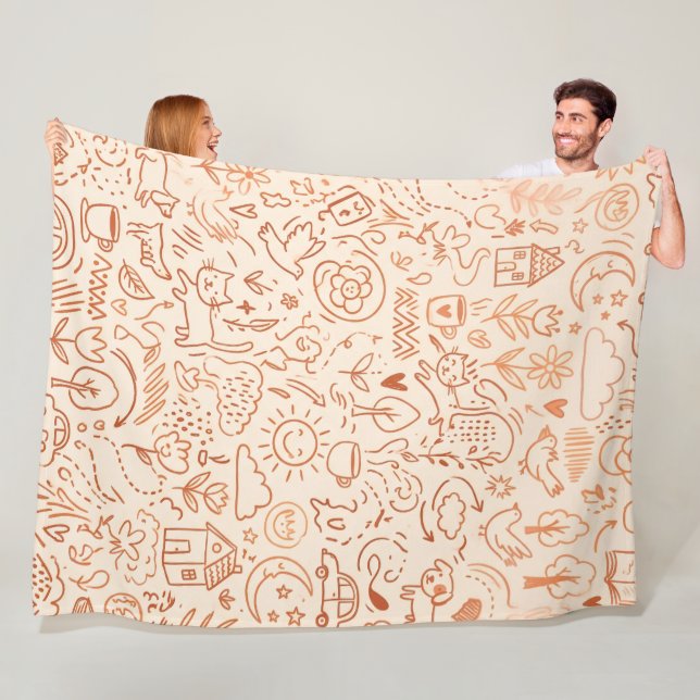 Whimsical Nursery Doodle Pattern Fleece Blanket (In Situ)
