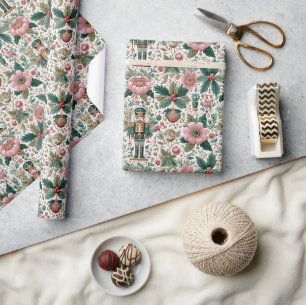 Whimsical Nutcracker and Floral Art Wrapping Paper