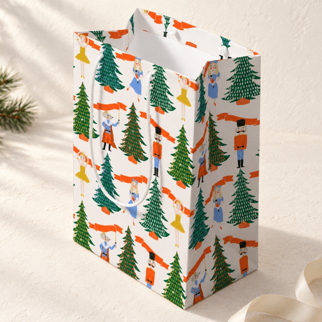 Whimsical Nutcracker Ballet Christmas Trees Medium Gift Bag (Creator Uploaded)