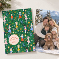 Whimsical Nutcracker Ballet Green Christmas Photo