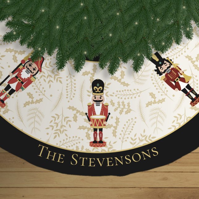 Whimsical Nutcracker Black and Beige Christmas Brushed Polyester Tree Skirt (Creator Uploaded)