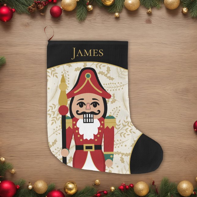 Whimsical Nutcracker Black and Beige Large Christmas Stocking (Creator Uploaded)