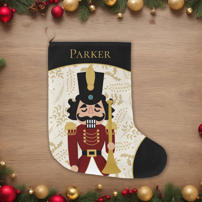 Whimsical Nutcracker Black and Beige Large Christmas Stocking (Creator Uploaded)