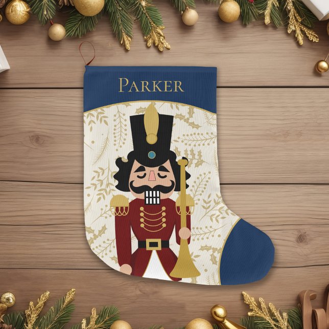Whimsical Nutcracker Blue and Beige Large Christmas Stocking (Creator Uploaded)