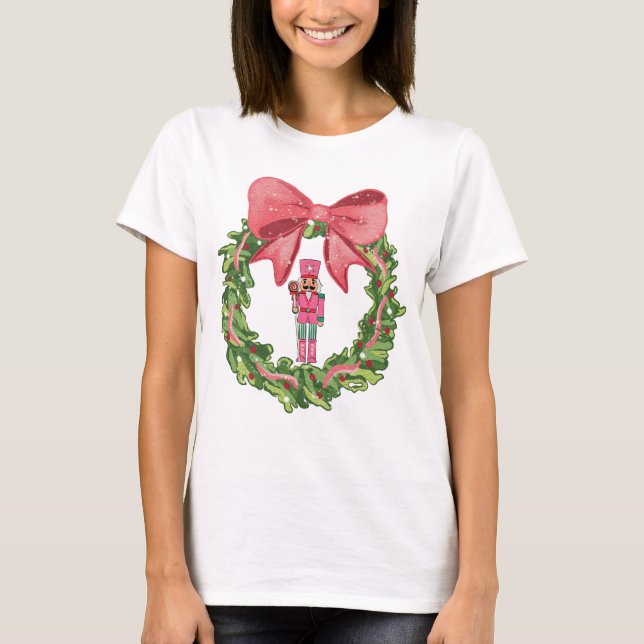 Whimsical Nutcracker Christmas Wreath T-Shirt (Front)
