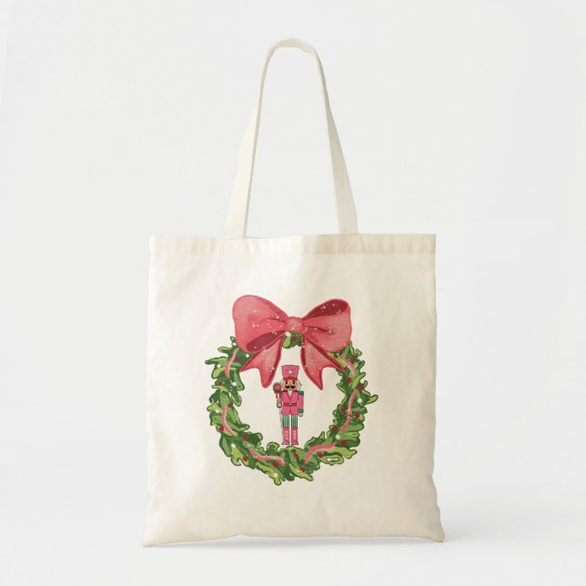 Whimsical Nutcracker Christmas Wreath Tote Bag (Front)