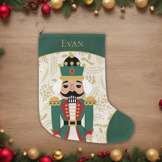 Whimsical Nutcracker Green and Beige Large Christmas Stocking (Creator Uploaded)