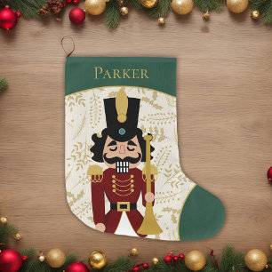 Whimsical Nutcracker Green and Beige Large Christmas Stocking
