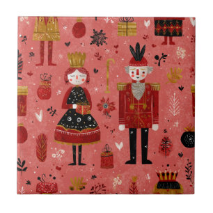 Whimsical Nutcracker Holiday Pattern Ceramic Tile