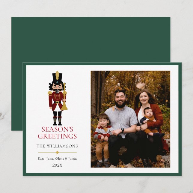 Whimsical Nutcracker in Green Flat Holiday Card (Front/Back)