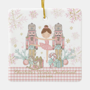 Whimsical Nutcracker Pastel Pink Christmas Ballet Ceramic Ornament